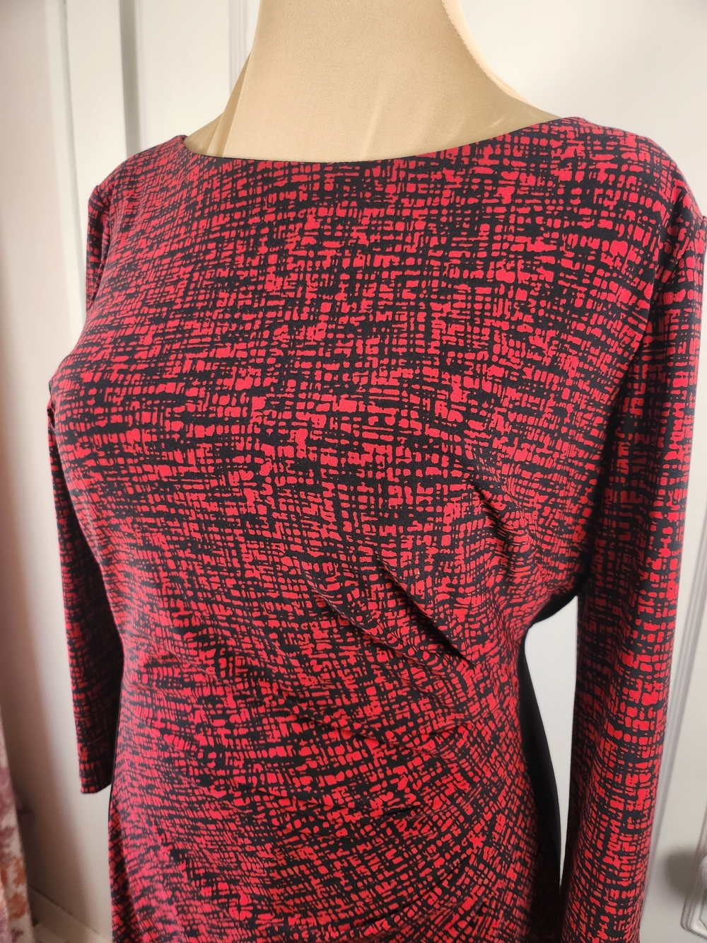 Lauren Ralph Lauren Colorblock Stretch Dress 14 Red Black
